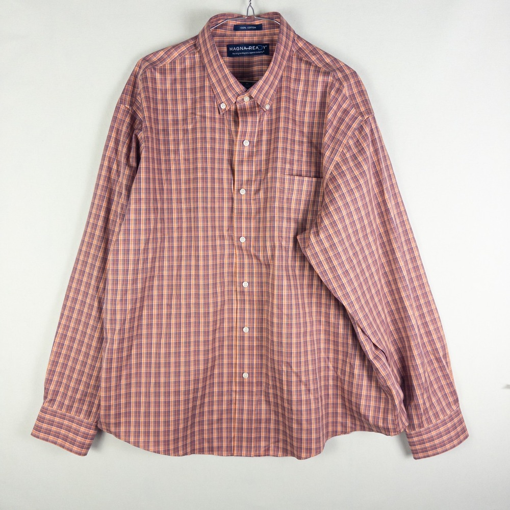 Magna Ready Magnetic Button Down Shirt Mens XL Orange Plaid Adaptive Workwear